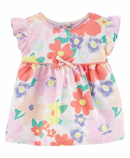 Carter's Floral Crocheted Poplin Top - Multicolour