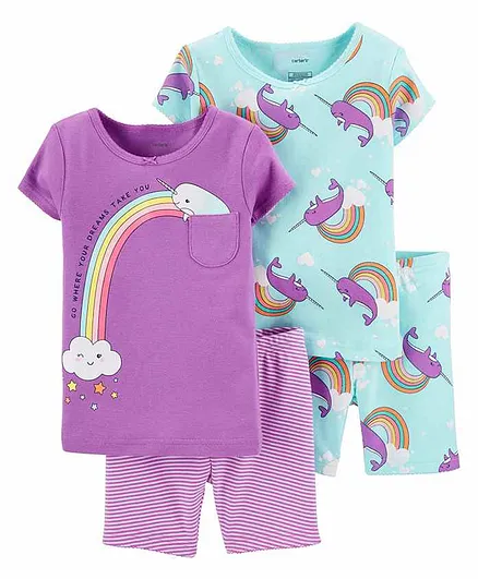 Carter's 4-Piece Narwhal Snug Fit Cotton Night Suit - Purple Blue