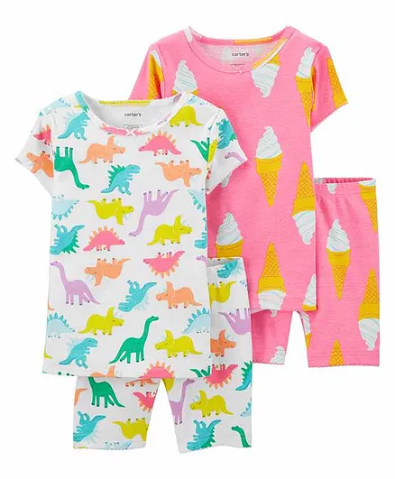 Carter's 4-Piece Dinosaur Snug Fit Cotton PJs - Pink White
