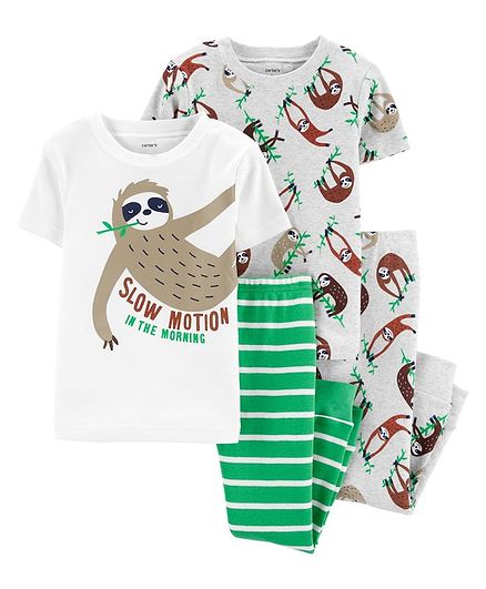Carter's 4-Piece Sloth Snug Fit Cotton PJs - White Green Grey