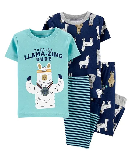 Carter's 4-Piece Llama Snug Fit Cotton PJs - Blue