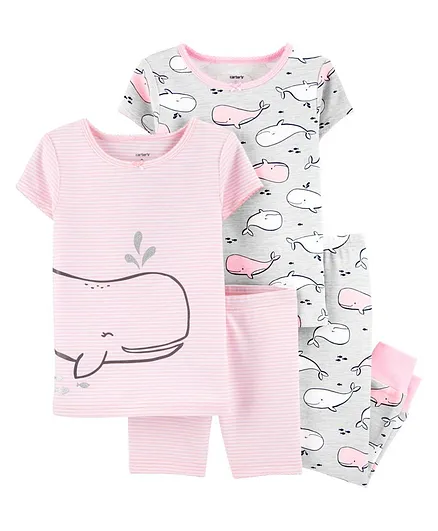 Carter's 4-Piece Whale Snug Fit Cotton PJs - Pink Grey