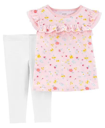 Carter's 2 Piece Floral Jersey Top & Capri Legging Set - Pink White