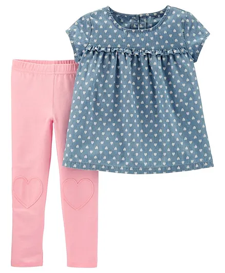 Carter's 2-Piece Heart Chambray Top & Legging Set - Blue