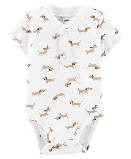 Carter's Half Sleeves Onesie Puppy Print - White