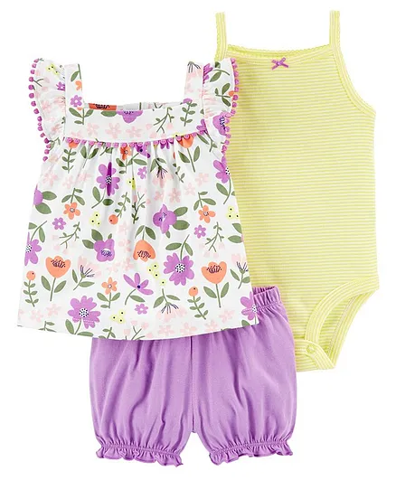 Carter's 3-Piece Floral Little Short Set - Purple Yellow