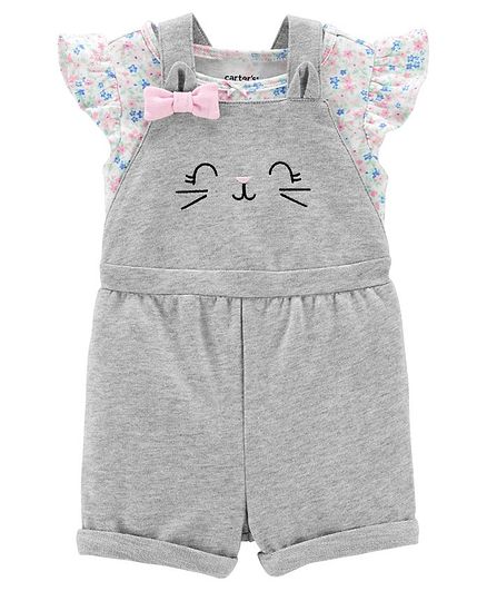 Carter's 2-Piece Floral Tee & Cat Shortalls Set - Grey