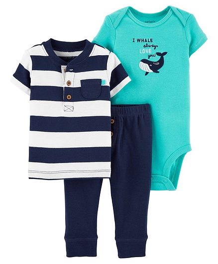 Carter's 3-Piece Striped Henley & Pant Set - Navy Blue Green