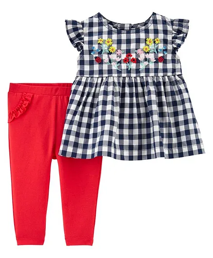 Carter's 2 Piece Gingham Frock & Legging Set - Red Blue