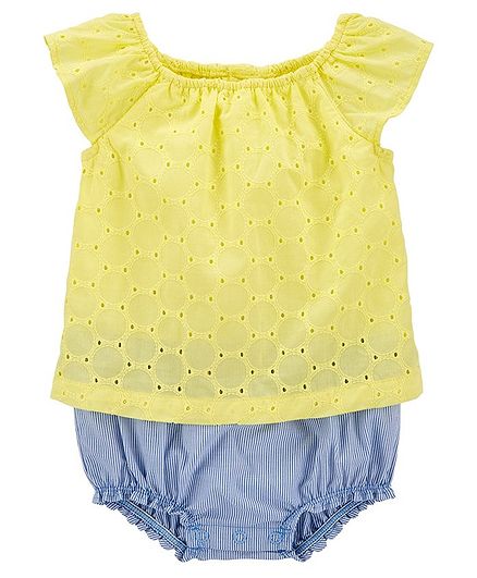 Carter's Embroidered Eyelet Sunsuit - Yellow Blue