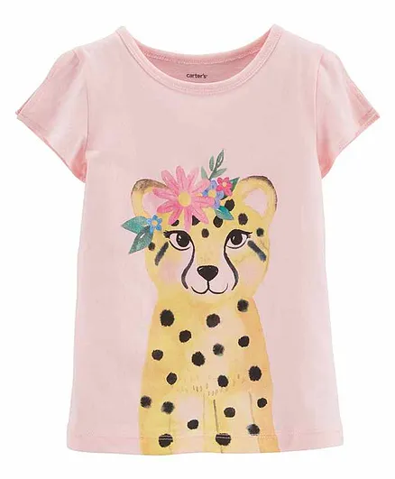 Carter's Floral Leopard Split Shoulder Jersey Tee - Pink