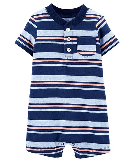 Carter's Striped Henley Jersey Romper - Blue
