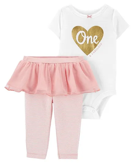 Carter's 2 Piece 1st Birthday Bodysuit & Tutu Pant Set - Pink