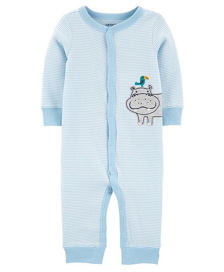 Carter's Striped Hippo Snap-Up Cotton Sleep & Play - Blue