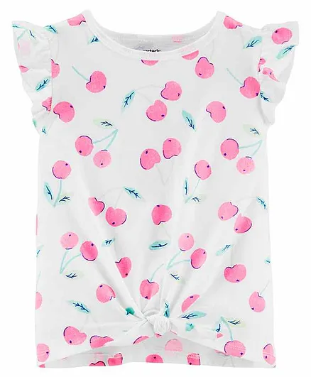 Carter's Cherry Tie Front Jersey Top - White Pink