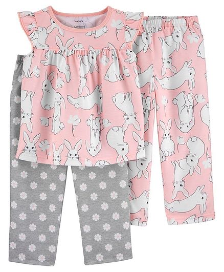 Carter's 3-Piece Bunny Poly PJs - Pink Grey