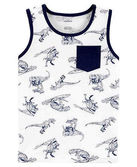 Carter's Dinosaur Jersey Tank - White Navy Blue