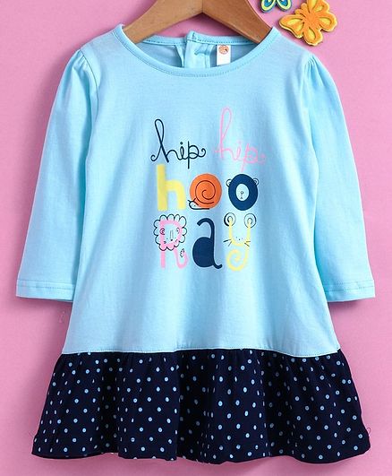 Dew Drops Full Sleeves Frock Hip Hop Print - Blue