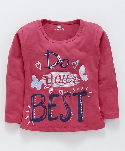 Olio Kids Full Sleeves Tee Text Print - Dark Pink