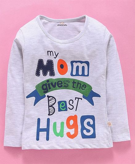 Olio Kids Full Sleeves T-Shirt Text Print - Melange Grey