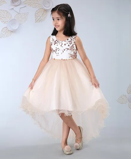 Mark & Mia Sleeveless Party Wear Frock Sequin Embellishment - Beige