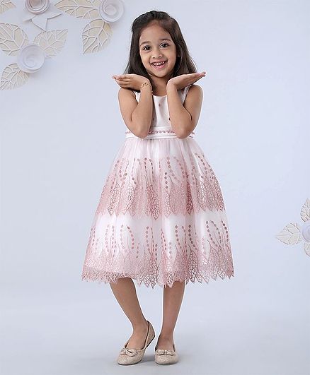 Mark & Mia Sleeveless Party Wear Frock Pearl Embellishment - Pink