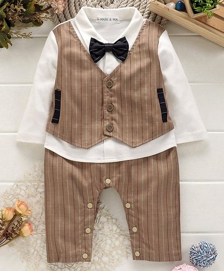 Mark & Mia Full Sleeves Party Suit Style Romper - Brown