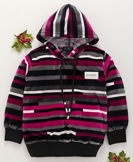 Noddy Striped Full Sleeves Hoodie - Dark Pink