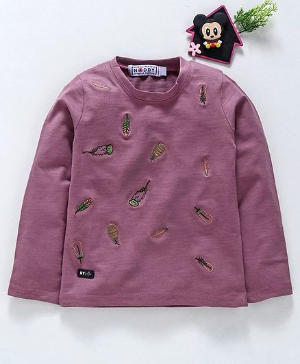 Noddy Fruits Embroidered Full Sleeves Tee - Dark Pink