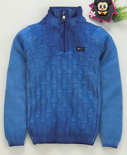 Noddy Flat Knit Diamond Pattern Full Sleeves Sweater - Royal Blue