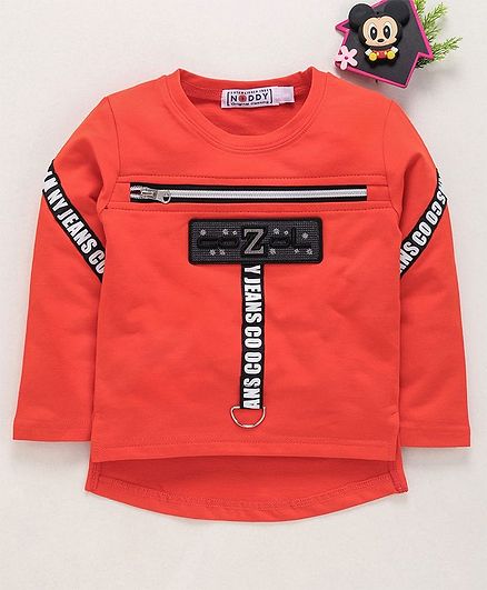 Noddy Zip Detailed Full Sleeves Tee - Orange