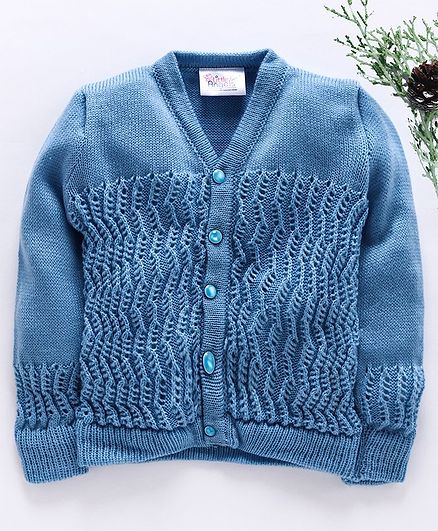 Little Angels Full Sleeves Front Open Sweater - Blue