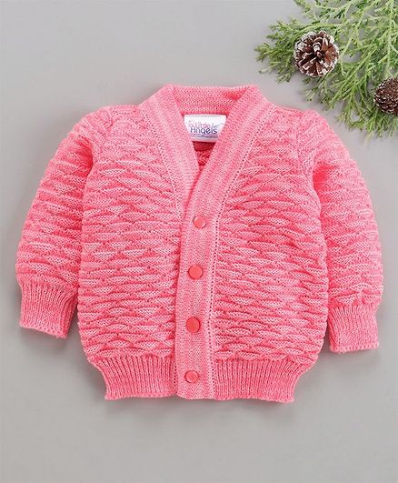 Little Angels Full Sleeves Sweater Half Diamond Design - Pink