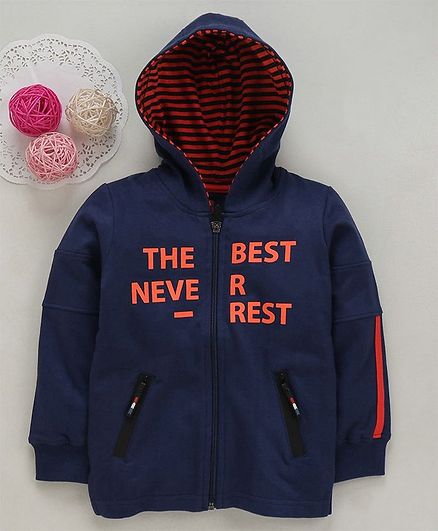 UFO The Best Never Rest Print Full Sleeves Hooded Jacket - Navy Blue