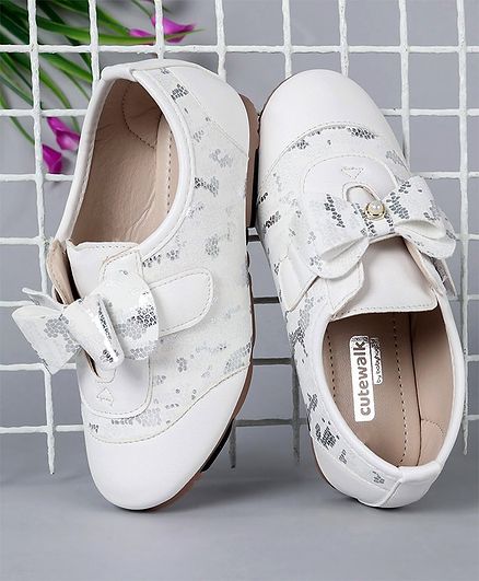 Cute Walk by Babyhug Shimmery Casual Shoes With Bow Motif - White