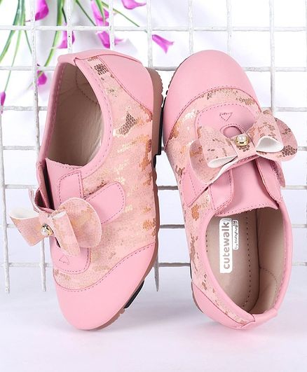 Cute Walk by Babyhug Shimmery Casual Shoes With Bow Motif - Pink