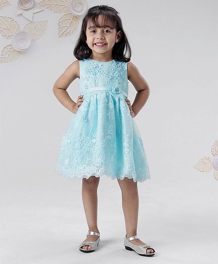 Mark & Mia Sleeveless Party Wear Frock Pearl Embellishment - Blue