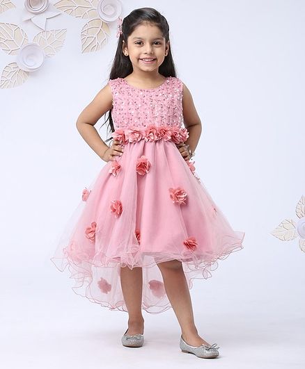Mark & Mia Sleeveless Party Wear Frock Pearl Embellishment - Peach