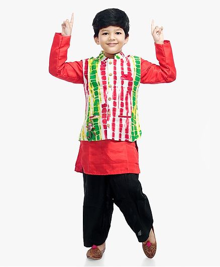 Little Pockets Store Shibori Print Sleeveless Ethnic Jacket - Multi Colour