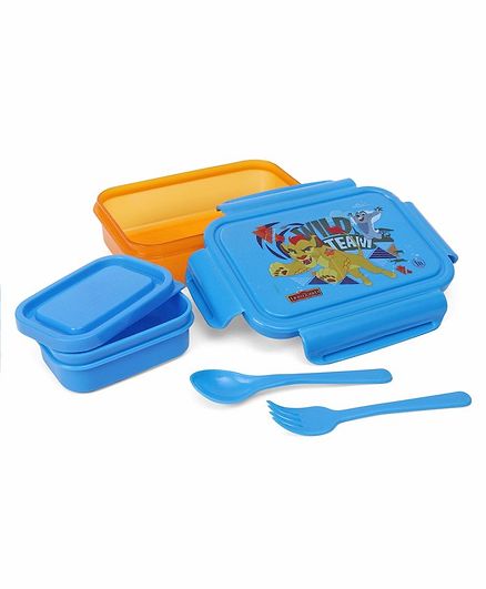 Lion King Lunch Box With Container & Spoons - Yellow & Blue