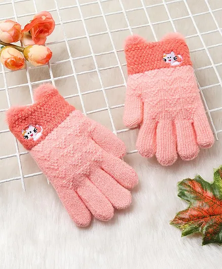 Babyhug Hand Gloves Kitty Patch - Peach