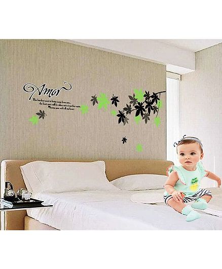 Syga Beautiful Flowers PVC Vinyl Wall Sticker - Green and Grey