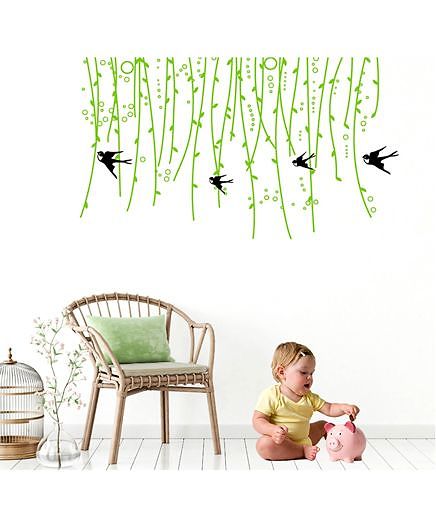 Syga Spring Willow Swallow PVC Vinyl Wall Sticker - Green