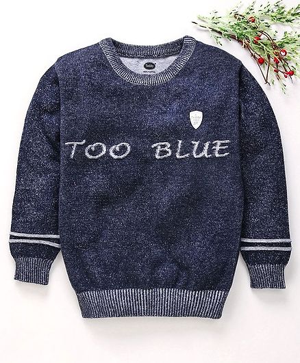 Teddy Full Sleeves Sweater Text Design - Indigo Blue