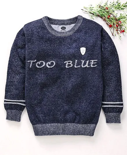 Teddy Full Sleeves Sweater Text Design - Indigo Blue