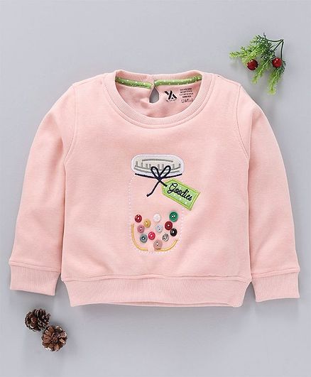 Yellow Apple Full Sleeves Sweatshirt Goodies Embroidery - Pink