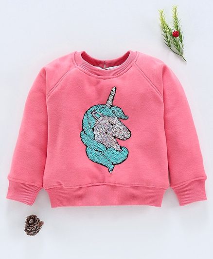 Yellow Apple Full Sleeves Sweatshirt Unicorn Embellishment - Pink