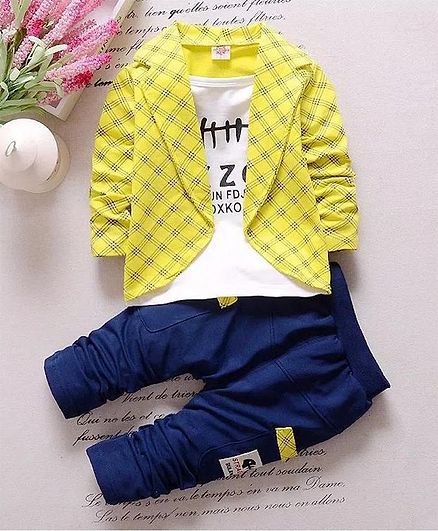 Pre Order - Awabox Checkered Full Sleeves T-Shirt With Pants - Yellow & Blue