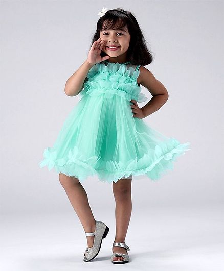 Babyhug Sleeveless Party Wear Ruffled Frock - Sea Green