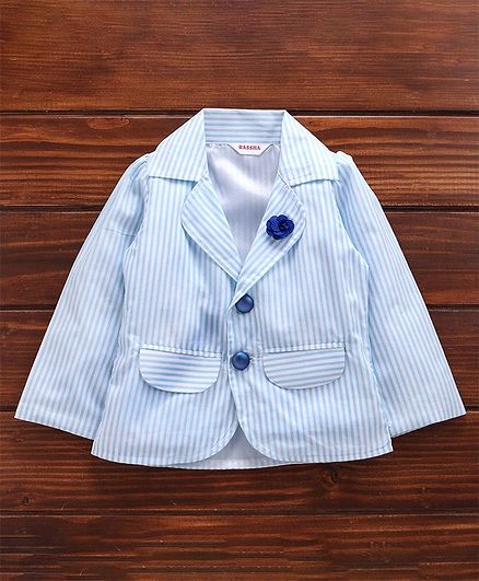 Rassha Full Sleeves Striped Blazer - Light Blue
